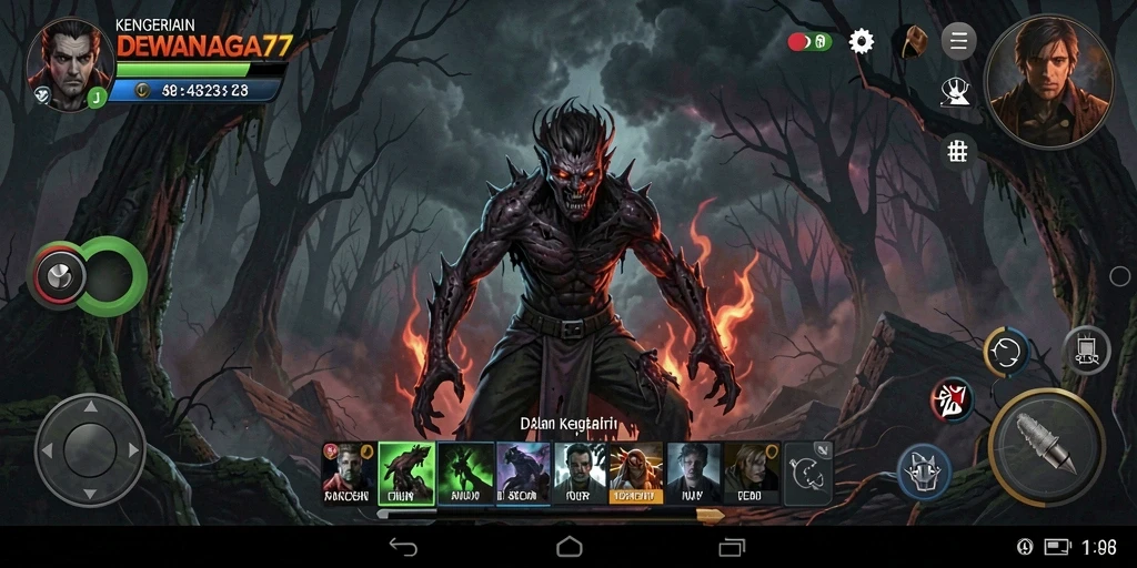 Tampilan gameplay menegangkan dari DEWANAGA77 saat menjelajahi kegelapan.