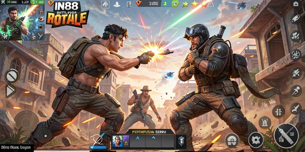 Screenshot gameplay IN88 menampilkan pertempuran seru di arena Battle Royale.