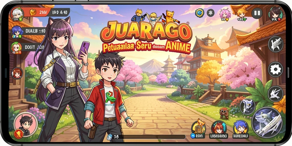 Tampilan gameplay JUARAGO yang menampilkan aksi pertarungan karakter anime.