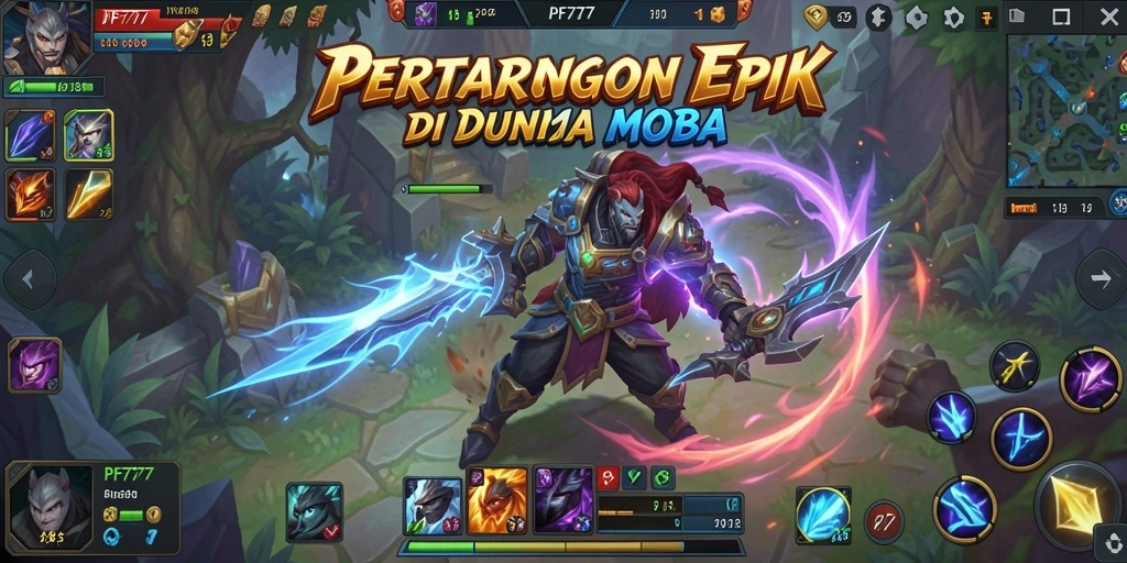 Screenshot menunjukkan intensitas pertempuran di arena MOBA PF777.