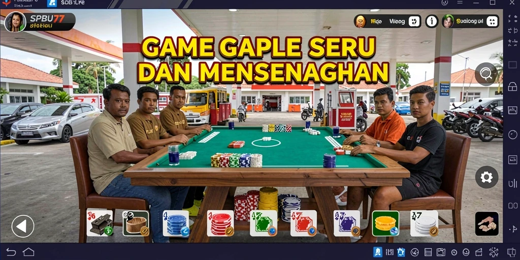 Screenshot gameplay SPBU77 menampilkan keseruan bermain Gaple.